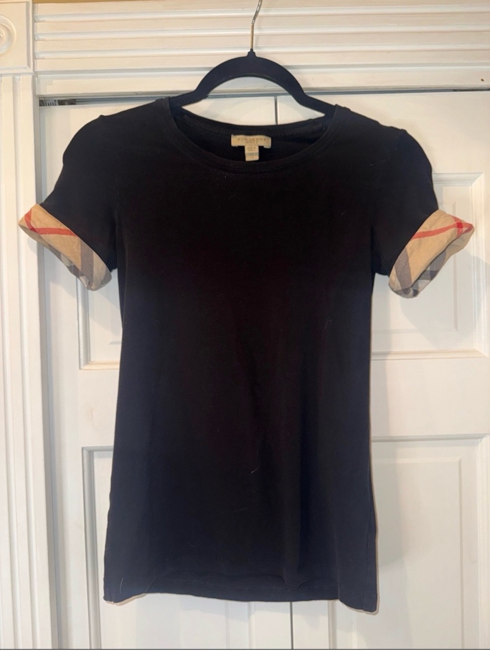 Burberry Black Short Sleeve Tee with Signature Check Cuffs